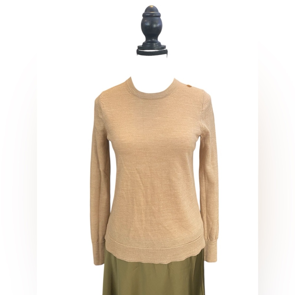 J. Crew 100% Merino Wool Beige Sweater ** decoratively mended EUC size S